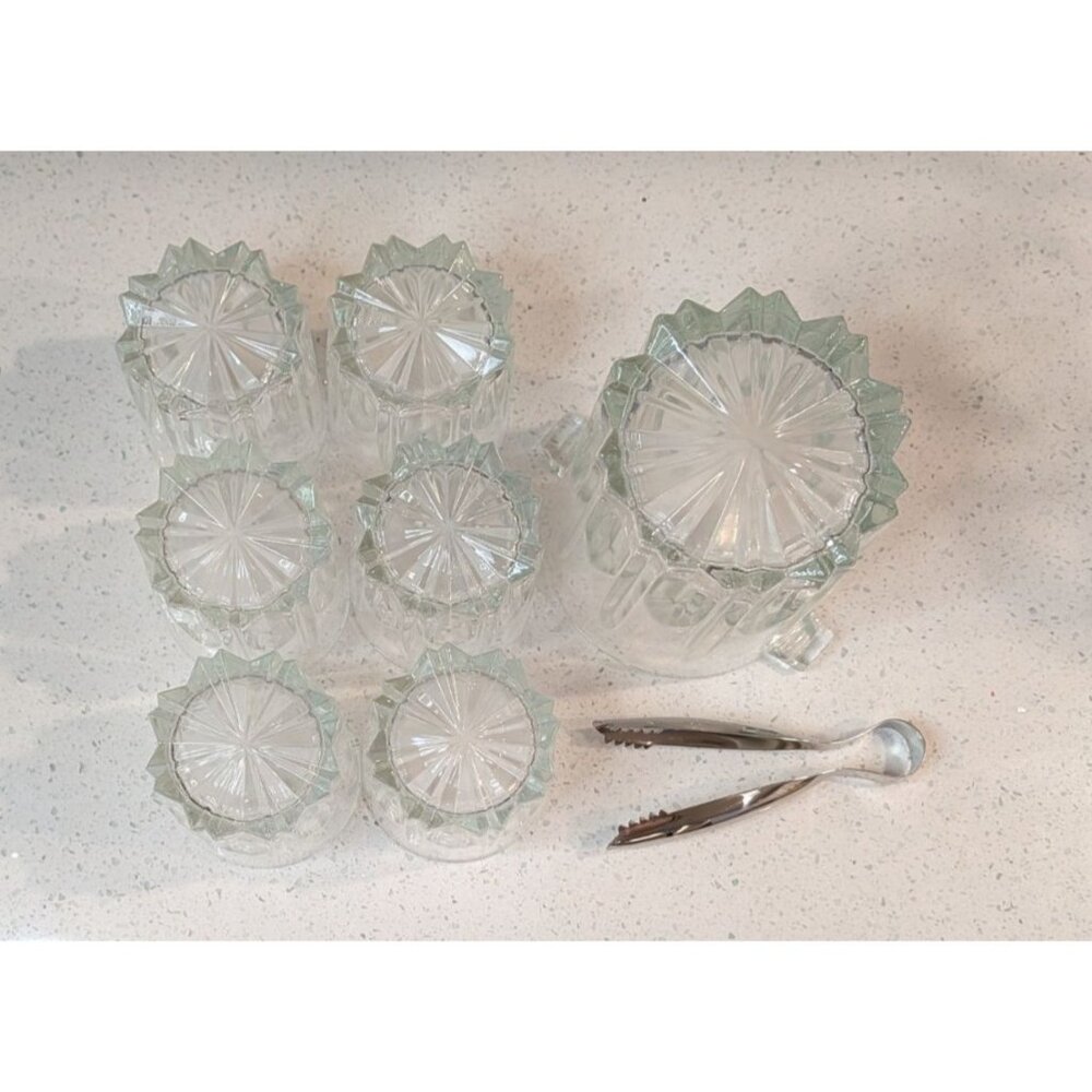 Clear Glass Ice Bucket Set 6 Glasses Italy-Made Tongs - Picture 13 of 16